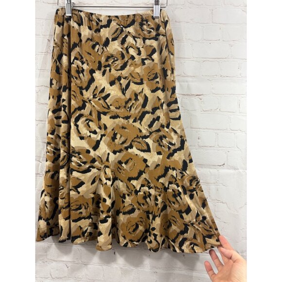 K-Studio Collection Skirt Womens Size 10 Brown Black Animal Floral Print Flare - Picture 4 of 5